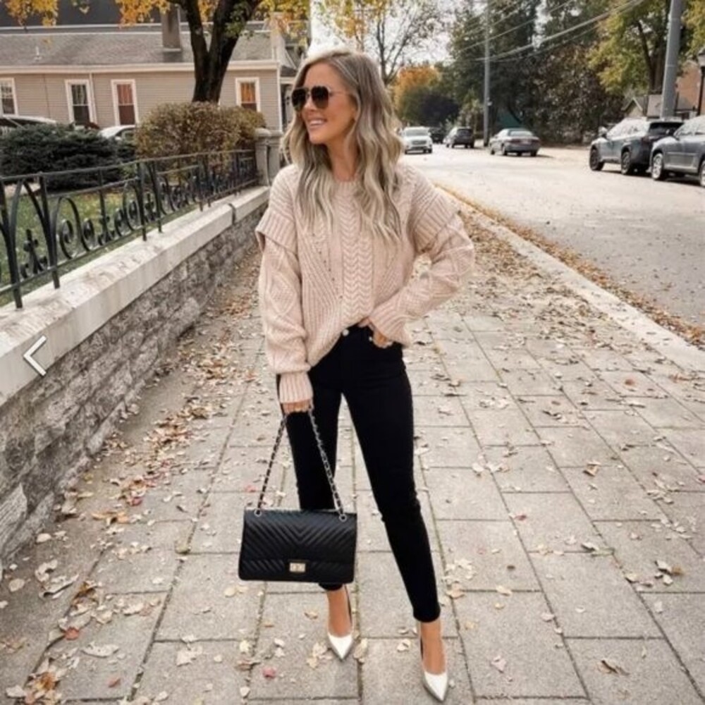 Chic Jamison myles Cable Women's Oatmeal Pullover Sweater (Size S) - Picture 2 of 11